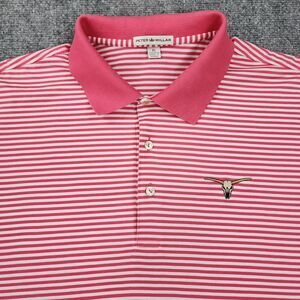 Peter Millar Shirt Mens XL Pink White Striped Polo Short Sleeve Performance Bull